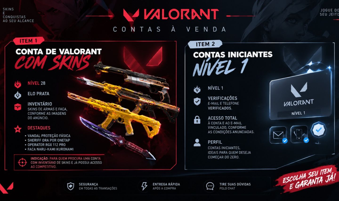 Conta Valorant | Skins Exclusivas, Elo e Agentes Desbloqueados