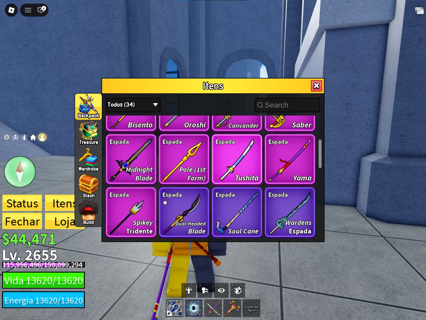 CONTA DE BLOX FRUITS básica com CDK hallow sche entre outras espadas level+-max