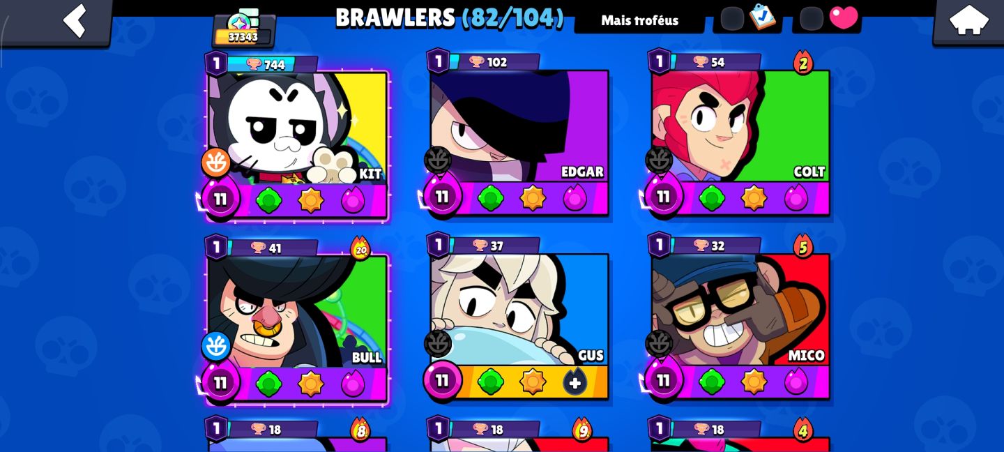 Conta Brawl Stars 37.343 Troféus | 82/104 Brawlers | 130+ Skins