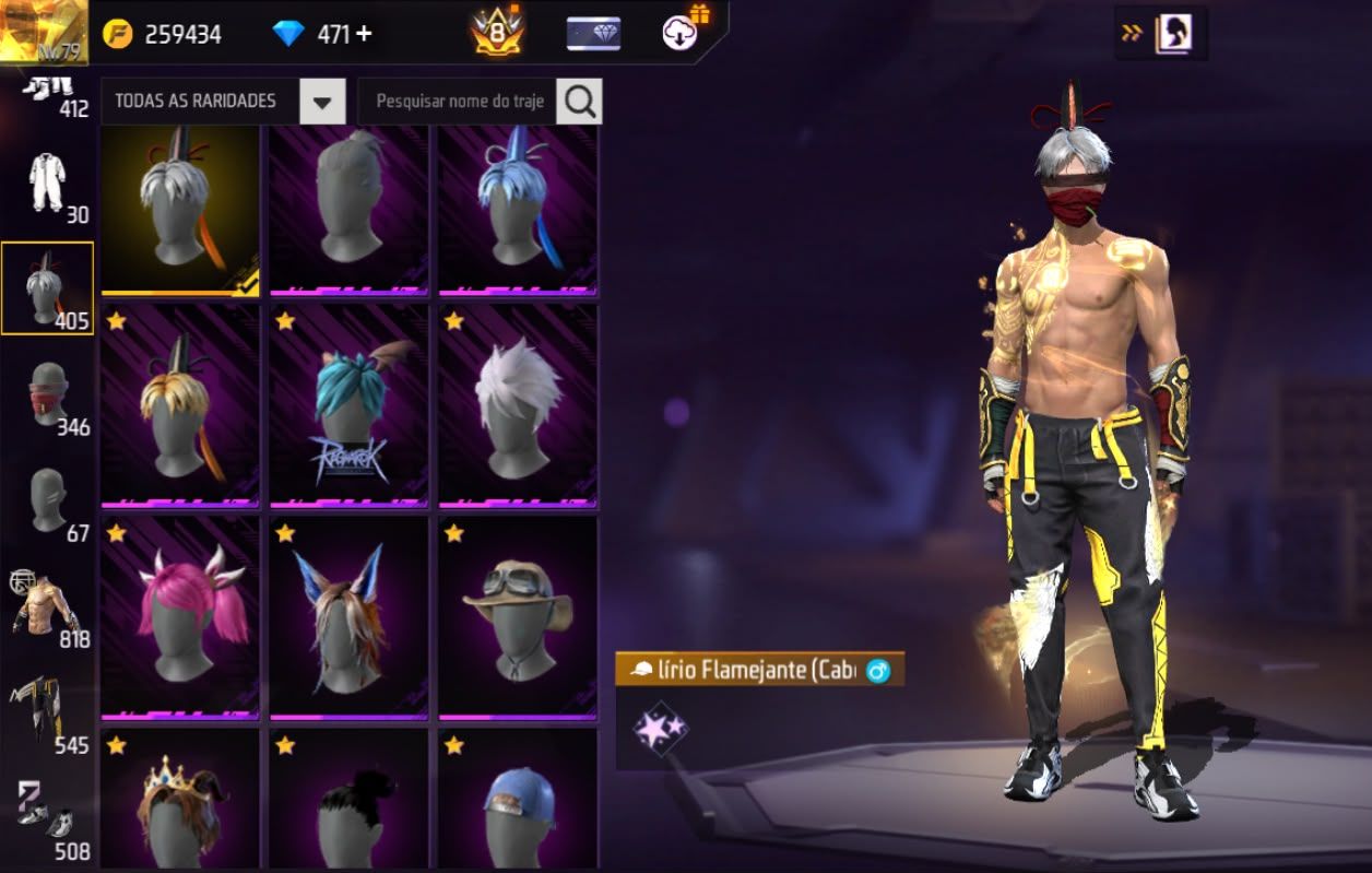 Conta free fire gemada com ragnarok, barbinha, punho, 800+ peitorais, prime 8