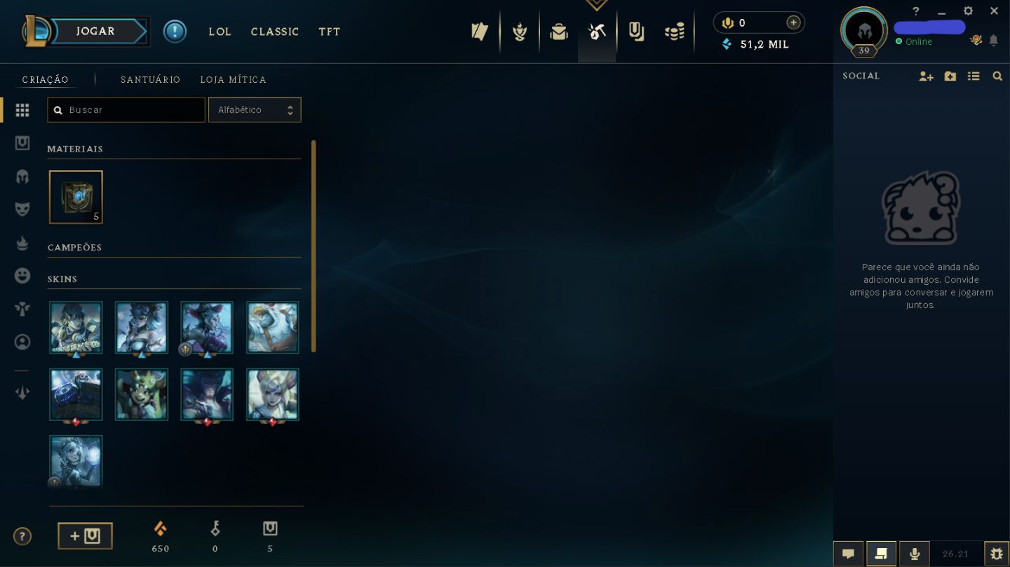 Conta de LoL Nível 39 | Mestre (68% WR) | 30 Campeões | 3 Skins | 55 Ícones e +