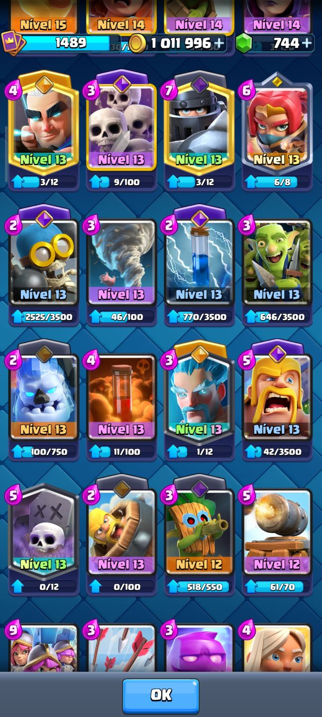 CONTA CLASH ROYALE 10K TROFÉUS 123/123 CARTAS COMPLETO +1M DE OURO
