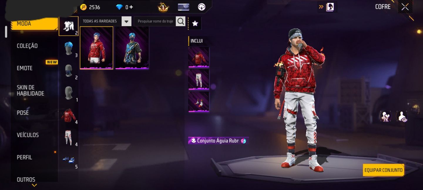 CONTA COM FURIA SOBRE RODAS + AGUIA RUBLIA + ASA DELTA NOVE CALDA + EMOTE NARUTO
