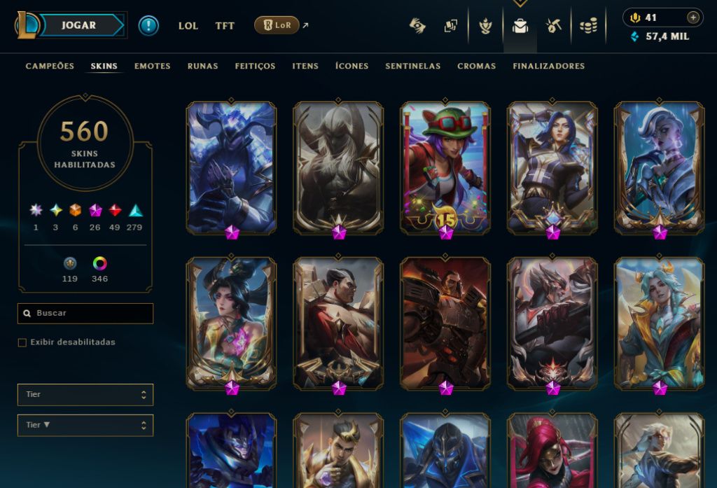 Conta de League of Legends - Diamante 2 (560 skins) Acesso total