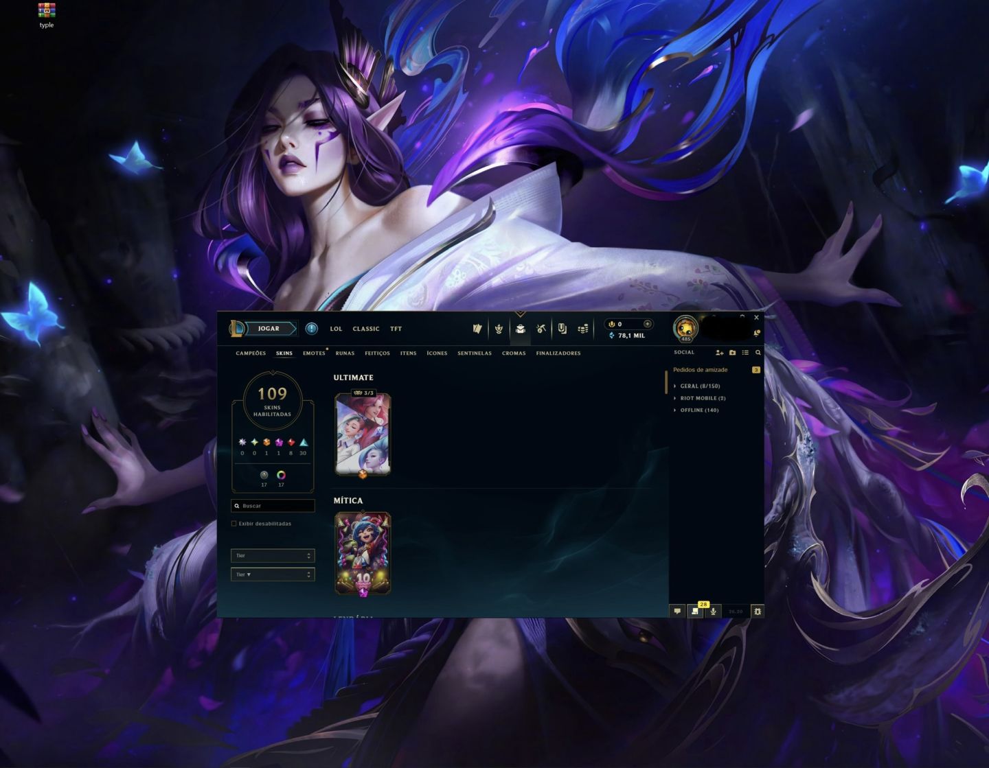 Smurf Vintage LV485 Com Skin Ultimate K/DA + 10 essência mítica