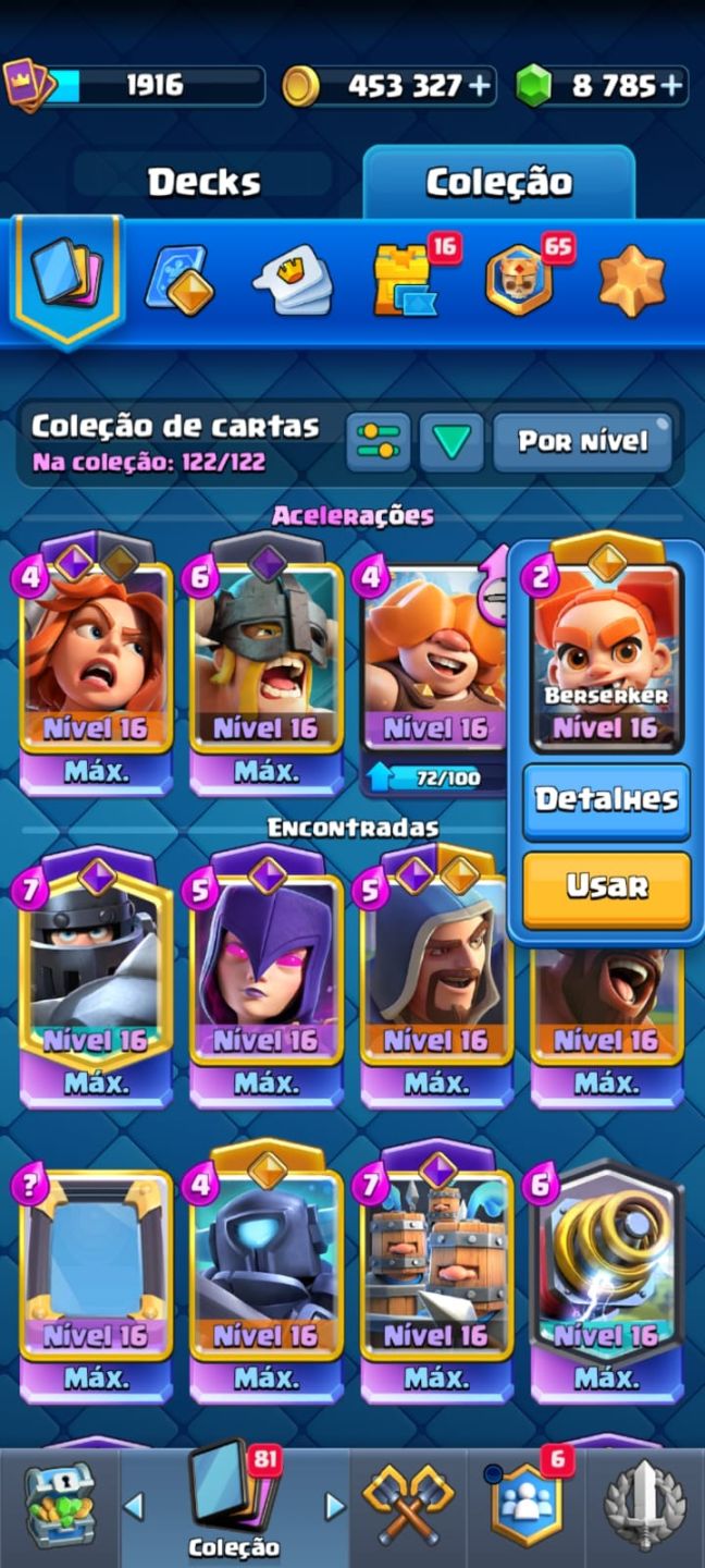 Clash Royale rei nível 16 + 8700 gemas + Full cartas + Evoluções + Heróis e mt++