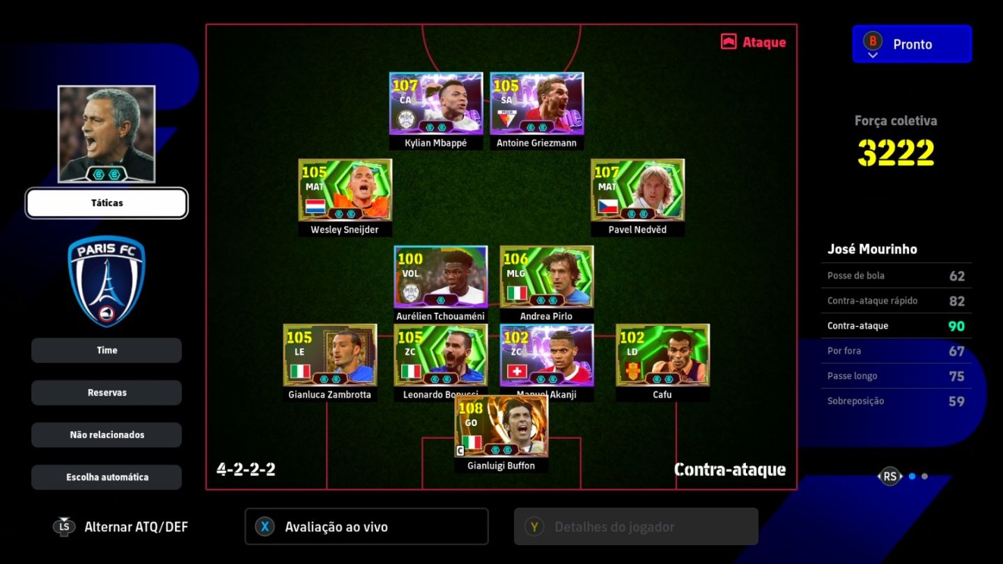CONTA EFOOTBALL STEAM TOP - MBAPPE SHOW TIME+PIRLO+ SNEIJDER BLITZ+BUFFON E ++
