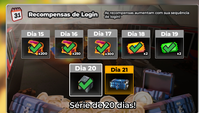 Coleta de prêmios diários (daily rewards)