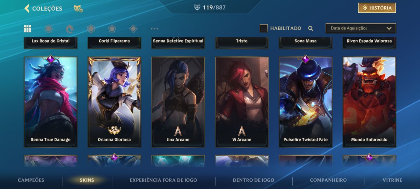 SKIN LENDÁRIA LUX R. DE CRISTAL/C. NEGRO E SENNA V. OESTE + 110 SKINS HABILITADA