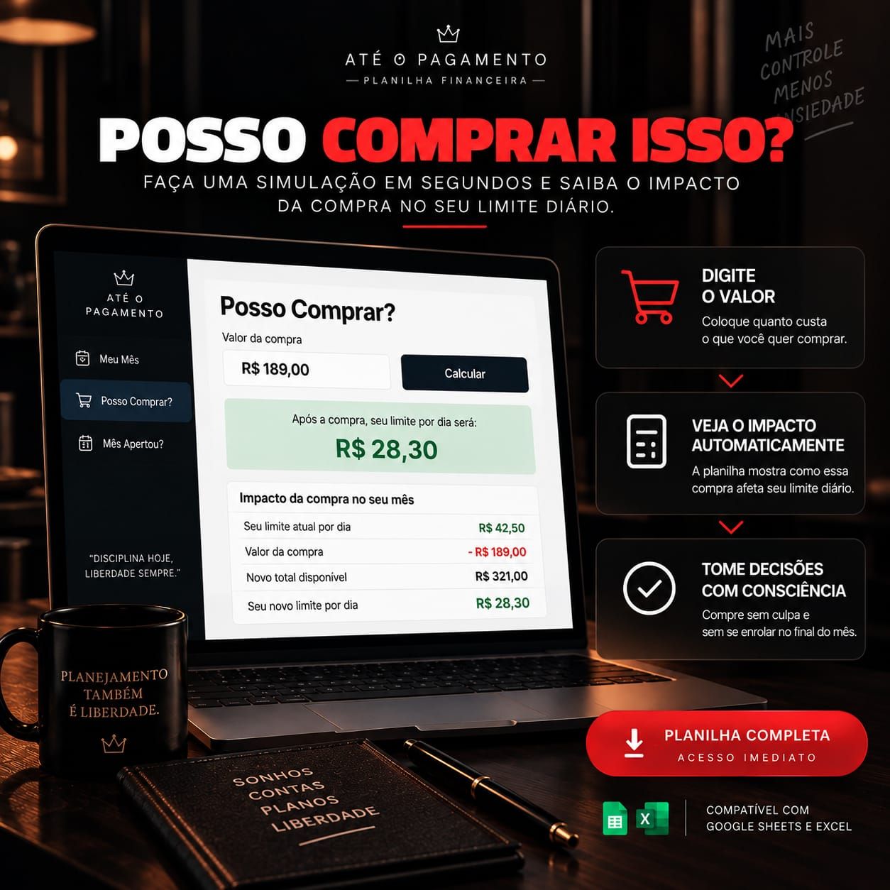 ATÉ O PAGAMENTO | Quanto Posso Gastar por Dia? | Planilha Financeira Automática