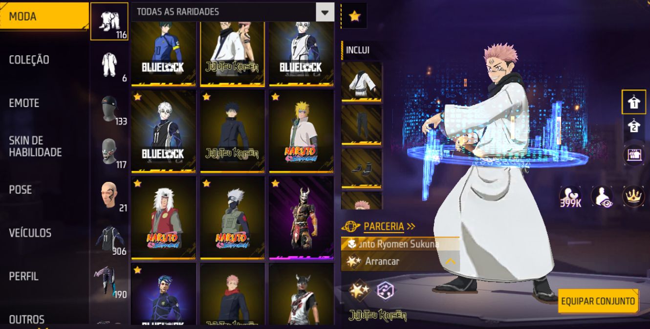 CONTA FREE FIRE 2 ANGELICAIS+DUNK MASTER+INCUBADORA+JUJUTSU+NARUTO+BLUE LOCK