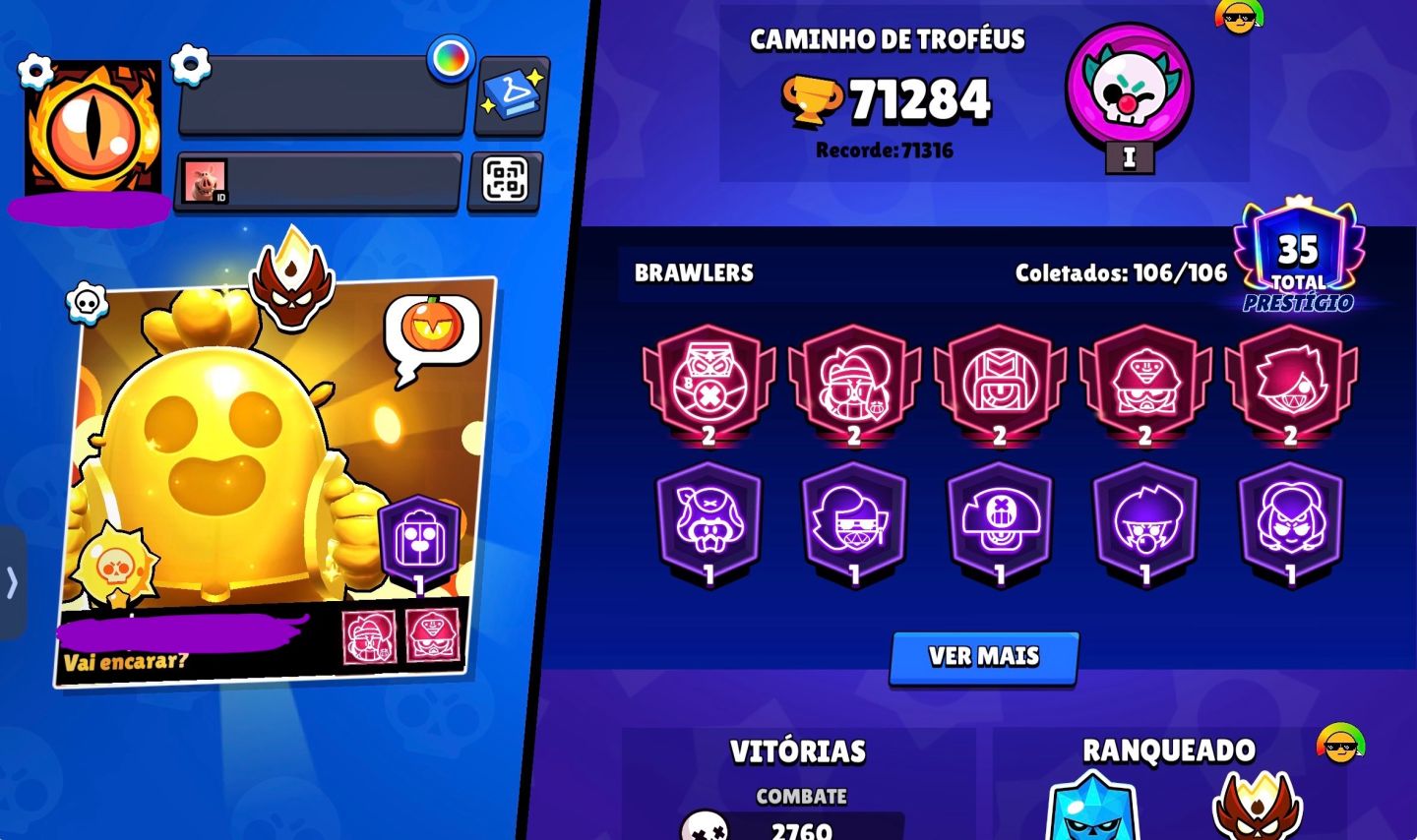 CONTA BRAWL STARS COMPLETA E COM EMBLEMA DE MESTRE!