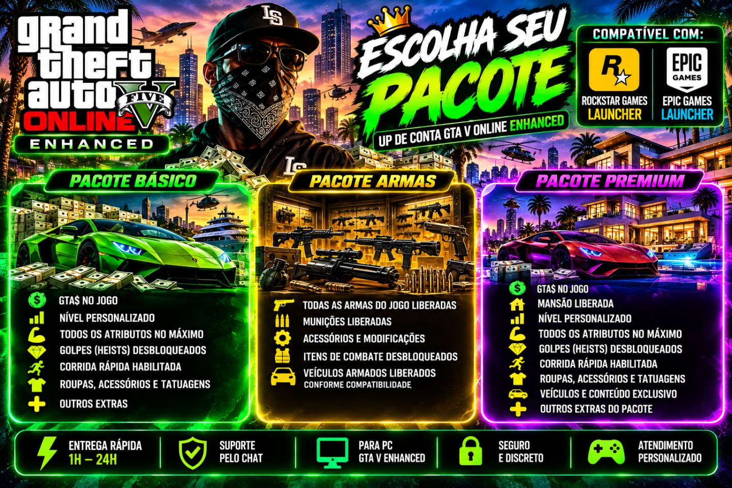 UP DE CONTA GTA V ONLINE ENHANCED PACOTES PROMOCIONAIS!