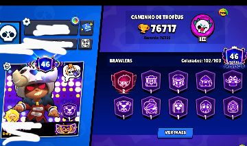 Conta de brawl stats com todos os brawlers/ 76k de trofeus/90 hipercargas e mt+