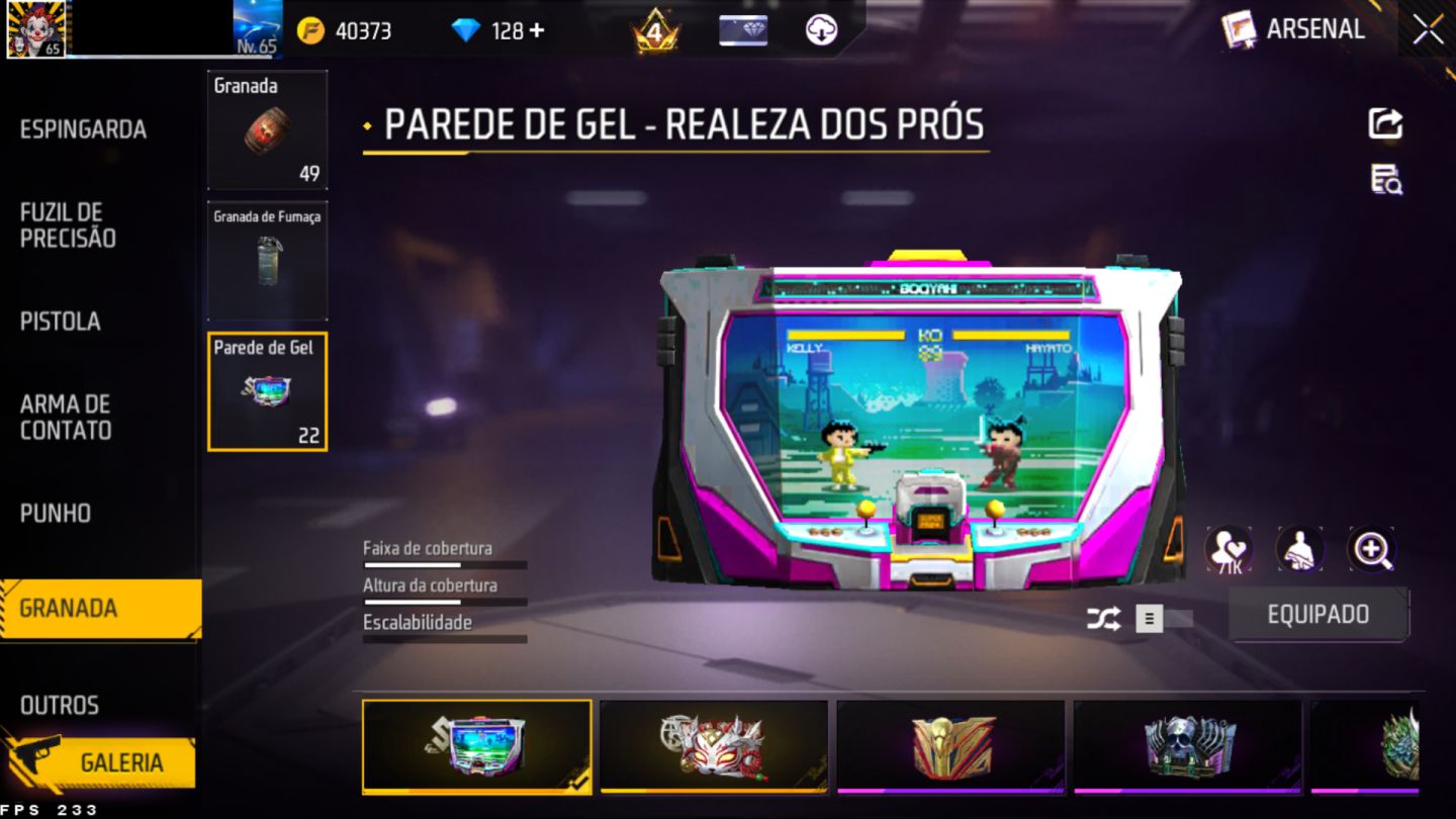 Conta Free Fire Nv. 65 Gemada desde 2018 - itens antigos - Parceria Mclaren