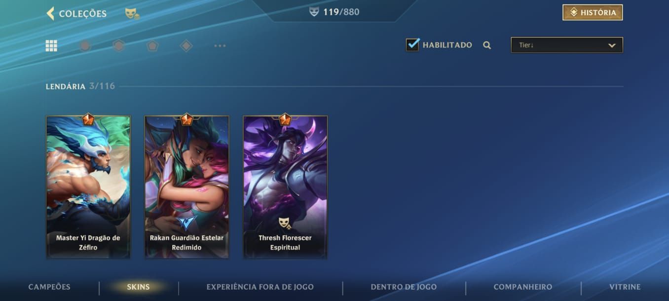 Conta platina bom mmr e vinculada conta wild rift no Mestre cheio de coisa tbm.