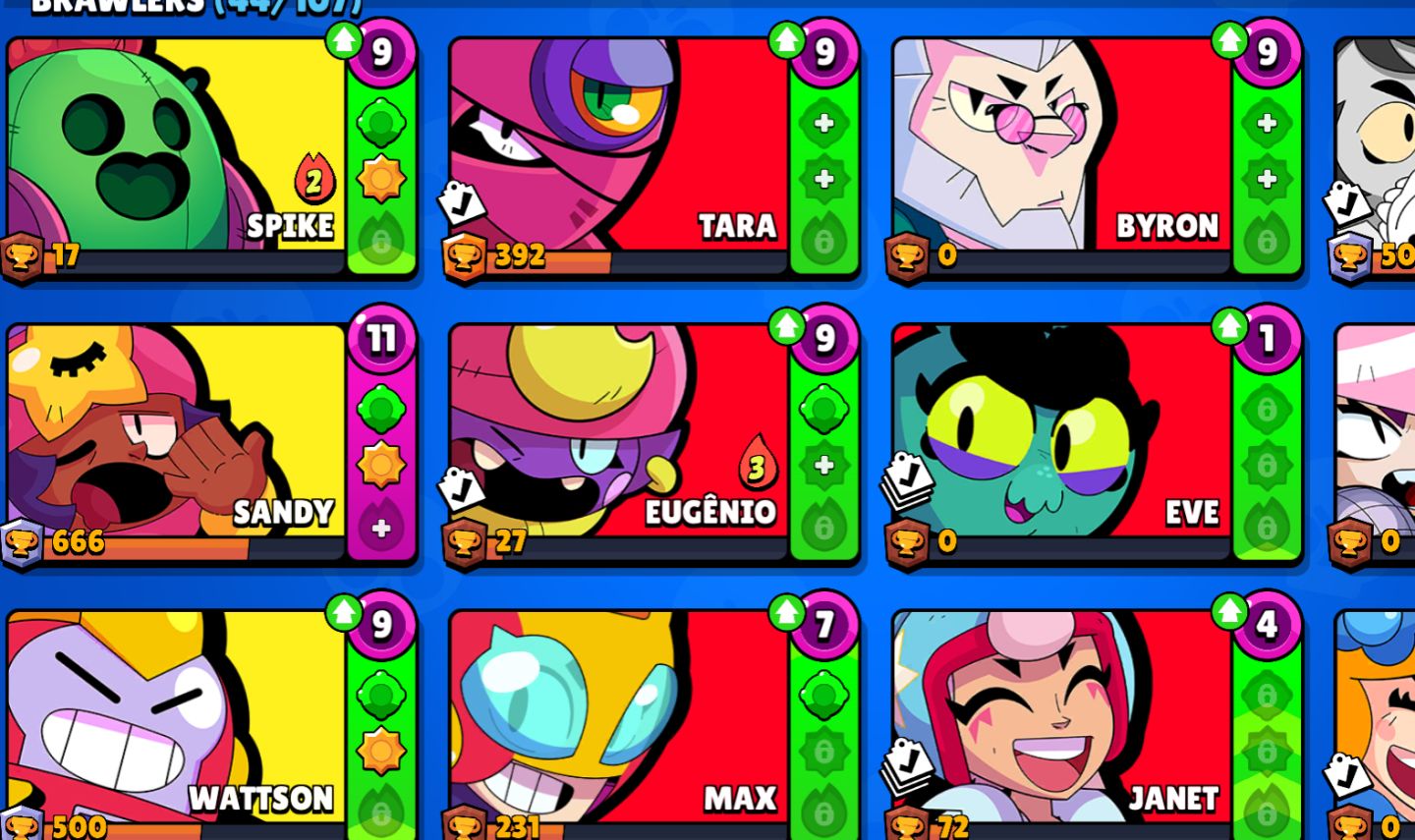 Conta brawl com sandy e personagens lendarios