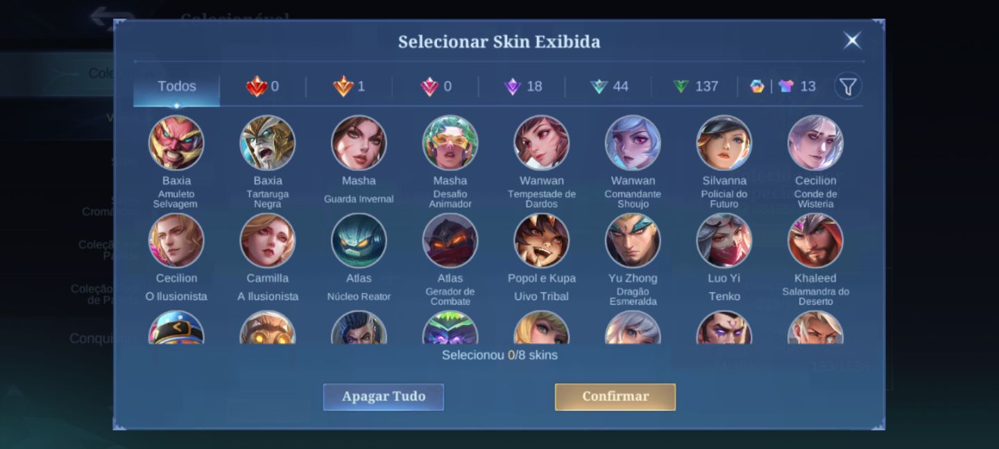 Conta de mobile legends com muitas skins