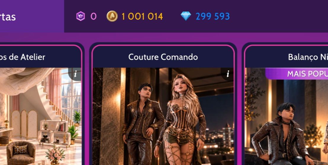 Conta de avakin life nivel alto com 1 milhão de avacoins e 299 mil diamantes