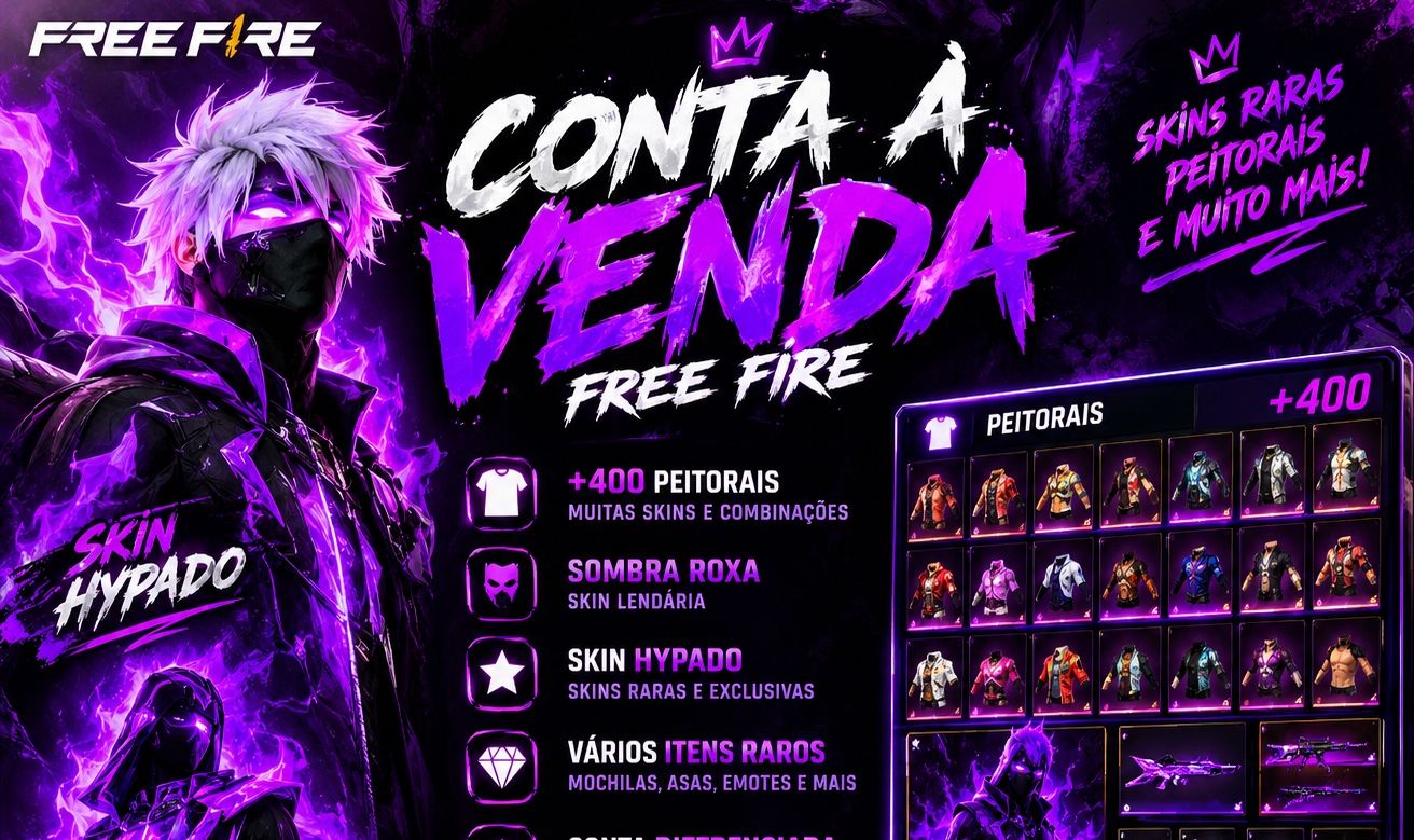 Conta de Free Fire com Sombra Roxa + Hypado e Várias outras roupas
