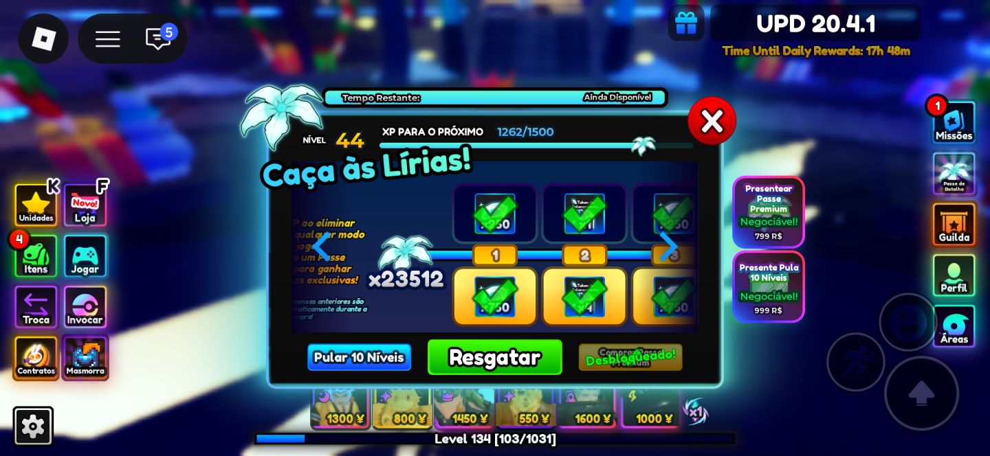 Conta anime adventures GUTS UNIQUE FARM GOLDS E MUITAS SKINS