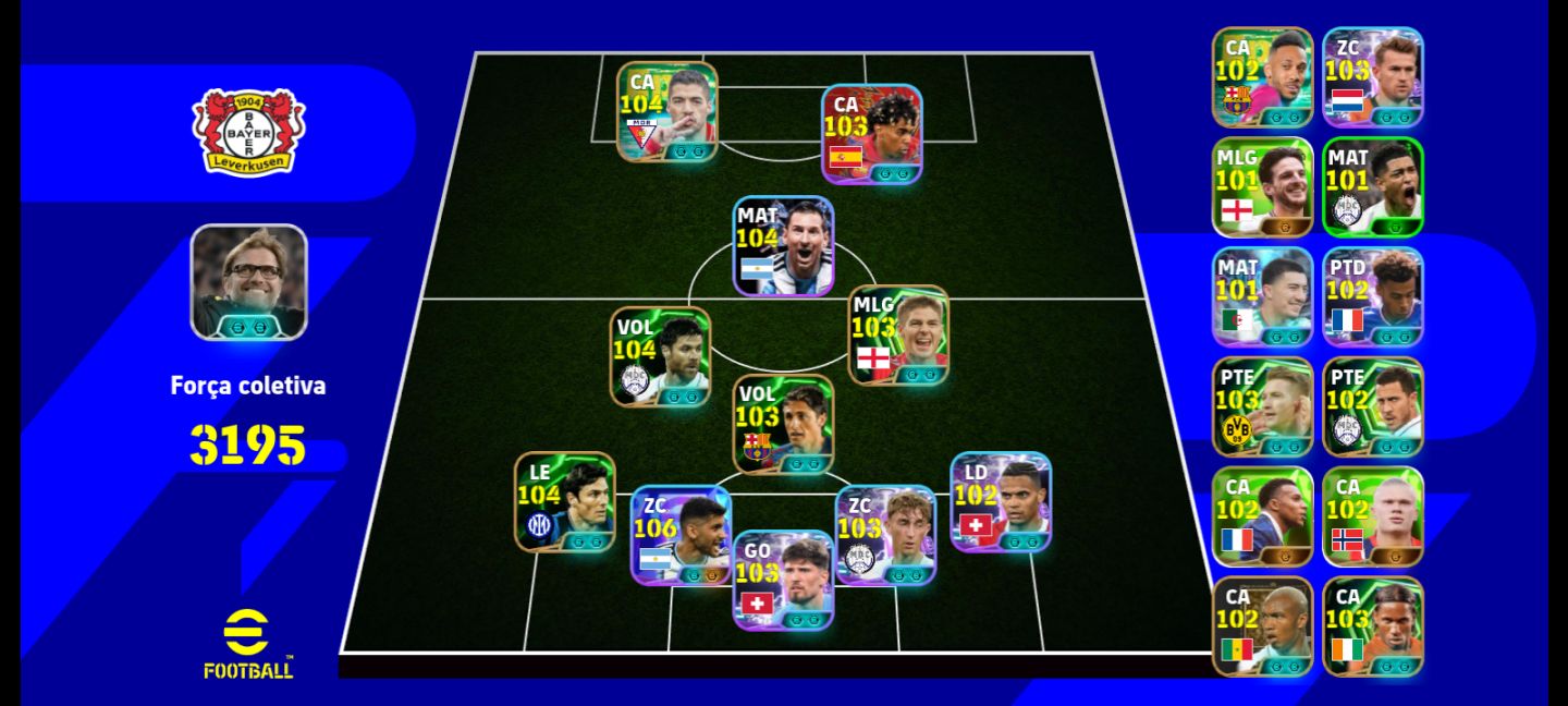 Conta eFootball | Força 3195 + Klopp + Elenco Completo e Reservas de Elite
