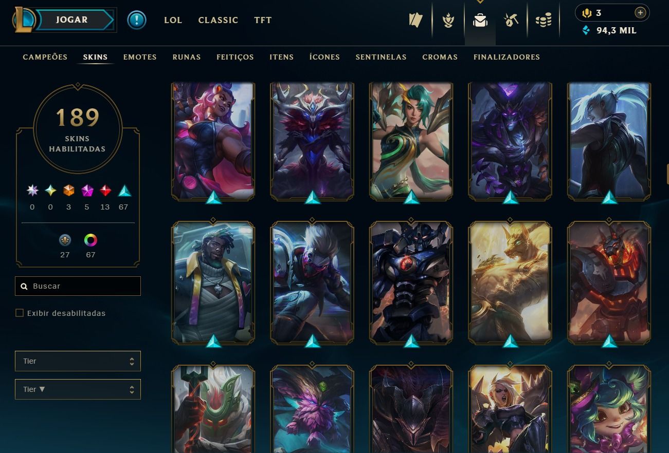 CONTA DE 2016 - 189 SKINS - LVL 306 - TODOS CAMPEÕES - 94K DE EA - 55 CROMAS