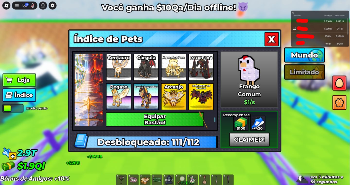Conta quase FULL 2.9T Velocidade $2.8T/s [Steal An Egg/Roube um Ovo]