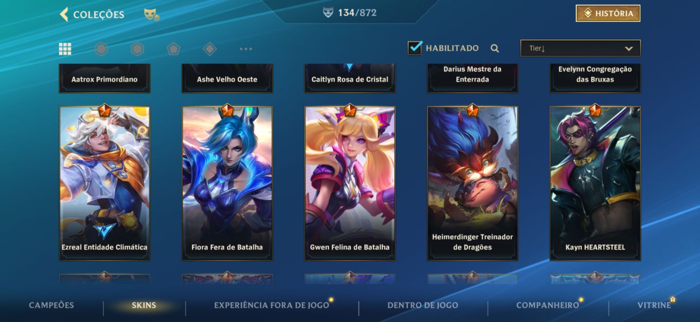 Conta 134 skins e 4 míticas