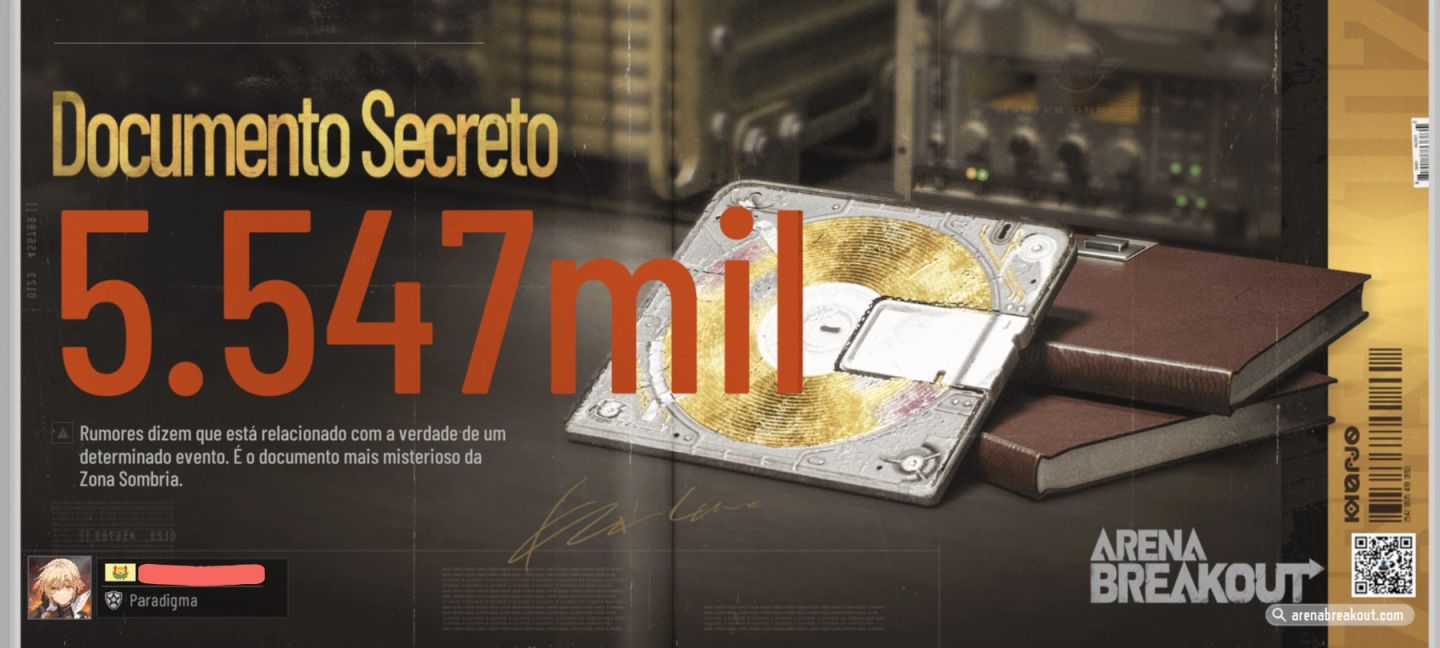 CONTA ARENA BREAKOUT - DOCUMENTO SECRETO (5.5M+) + 3 REDS + 10M ARMAZÉM!