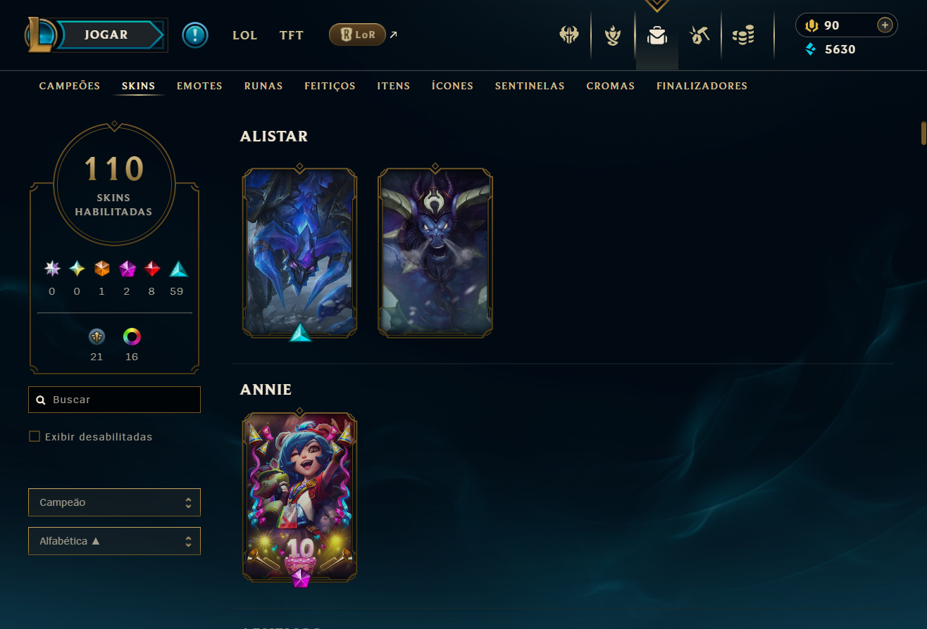 Conta recheada de skins otima conta para iniciar