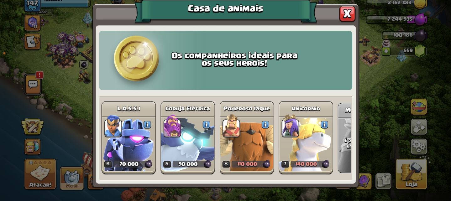 CONTA CLASH OF CLANS CV15 LV147 559 GEMAS 6 CONSTRUTOR 4 PETS MUITAS SKINS