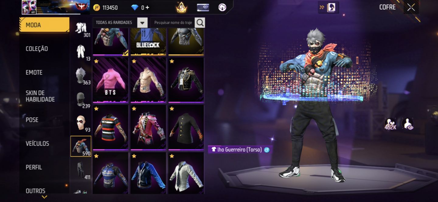 CONTA FREE FIRE LVL 68 | 113K OUROS | 590 PEITORAIS | UMP ATT