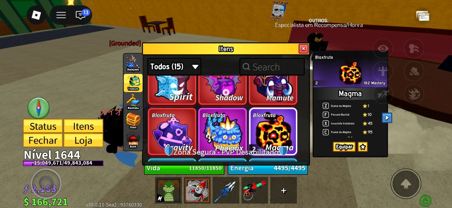 Conta de Roblox upada em Blox Fruits com Buda, portal e t rex perm!!
