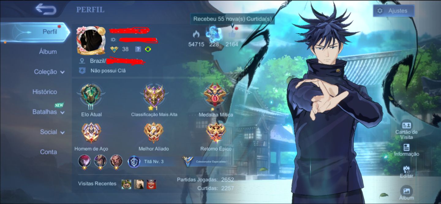 Conta mobile legends skins de street fighter e jujutsu