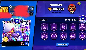Conta Brawl Stars + de 100k/troféus e todos os Brawlers/2019,skins de passe rara