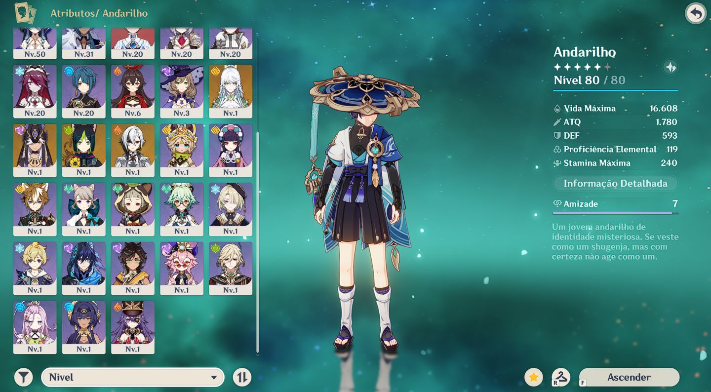 CONTA GENSHIN AR52 | ARLECCHINO, ANDARILHO, NILOU, VENTI, KOKOMI + 1 ARMA 5