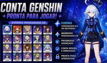 Conta no Genshin Impact AR 54, com 4 arcontes, 4 skins e 11 personagens 5 estrel