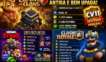 3 JOGOS EM 1 CONTA | CLASH OF CLANS CV11 | BRAWL 16K | | CLASH ROYALE 5K |