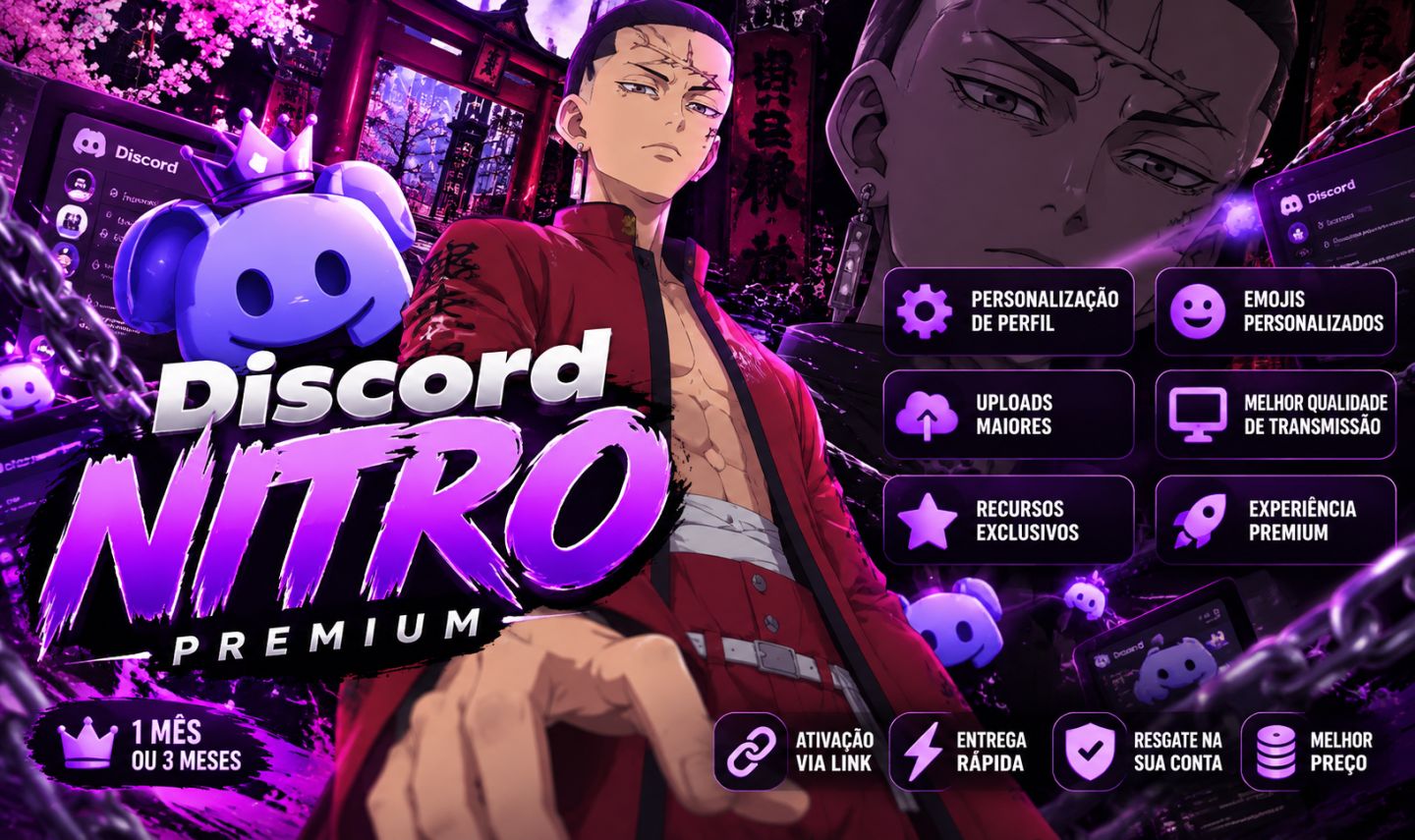 DISCORD NITRO PREMIUM | ATIVAÇÃO VIA LINK | ENTREGA RÁPIDA | MELHOR PREÇO