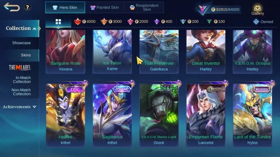 344 SKINS - 4 ZODIAC - FULL HEROIS E EMBLEMAS