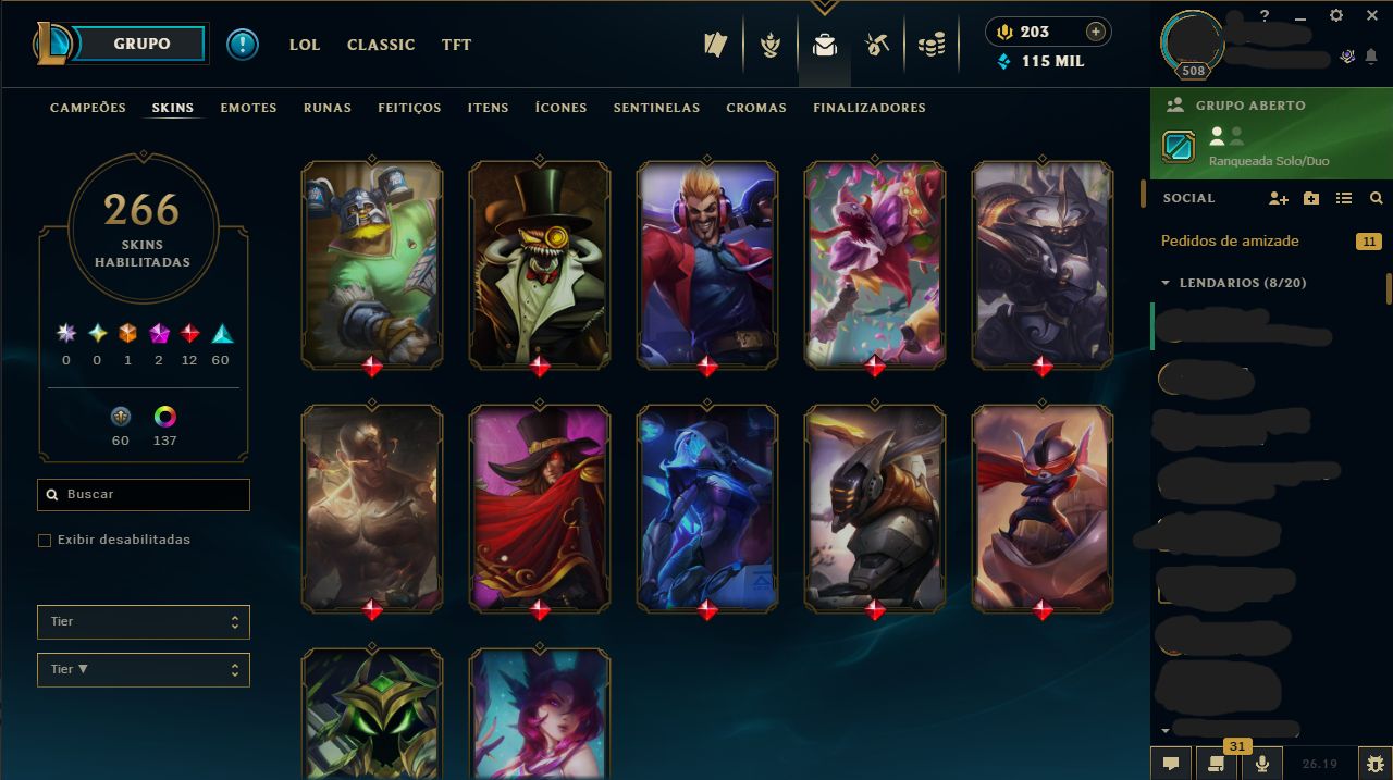 Conta LOL MESTRE + VAVA DIAMANTE (EX CHALLENGER, EX ASCENDENTE)
