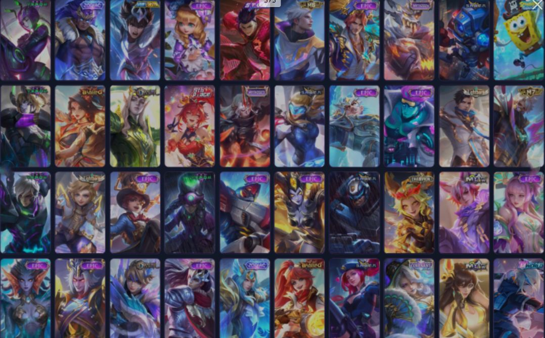 CONTA MOBILE LEGENDS LENDARY |474 SKINS | 133 HERÓIS | LEGENDARY