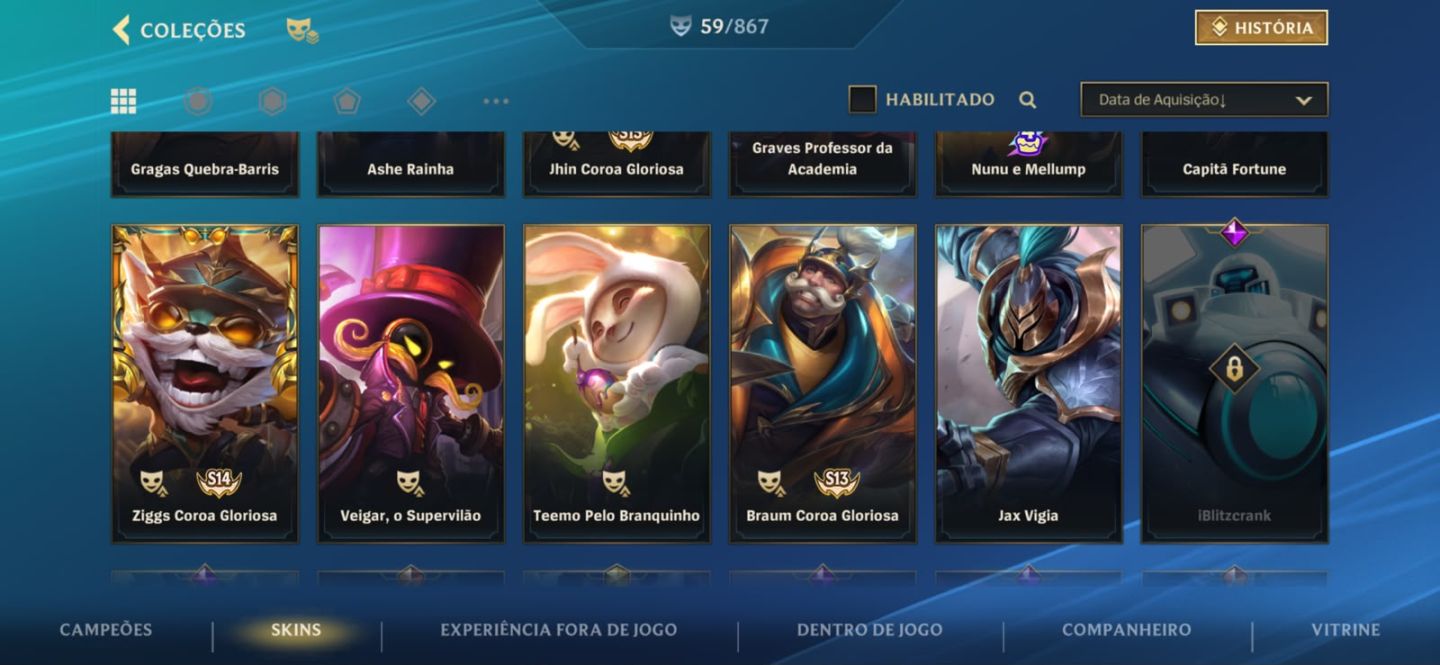 CONTA MESTRE - 53% WR / SKINS LENDÁRIAS E CAMPEOES(65 SKINS E 90 CAMPEOES)
