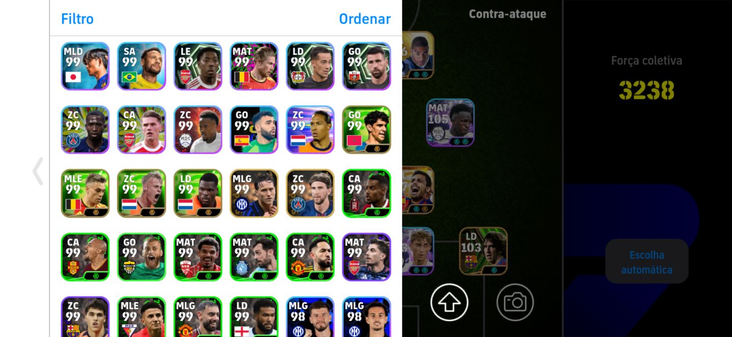 Conta top de efootball mobile com Adriano, Zola e Vini Jr.