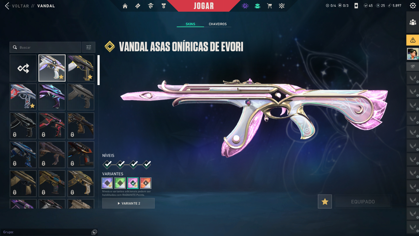 Conta vava com vandal:sublime,evori,gaia phantom ora e mais outras skins