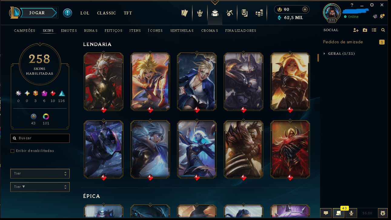 Conta LoL Diamante 1 | Mestre+ desde 2020 | Dono Único + Dados de Criação
