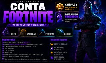 CONTA FORTNITE CAPÍTULO 1 + SALVE O MUNDO FUNDADOR COM MUITAS SKINS