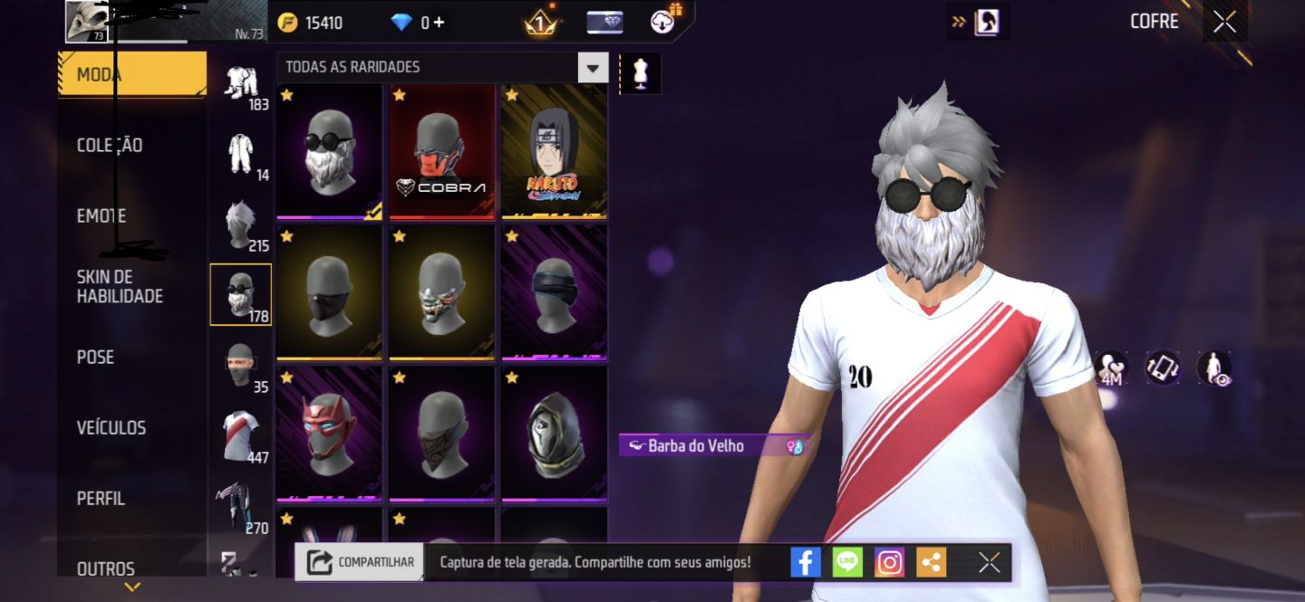 Conta de Free Fire com pacote itachi antiga