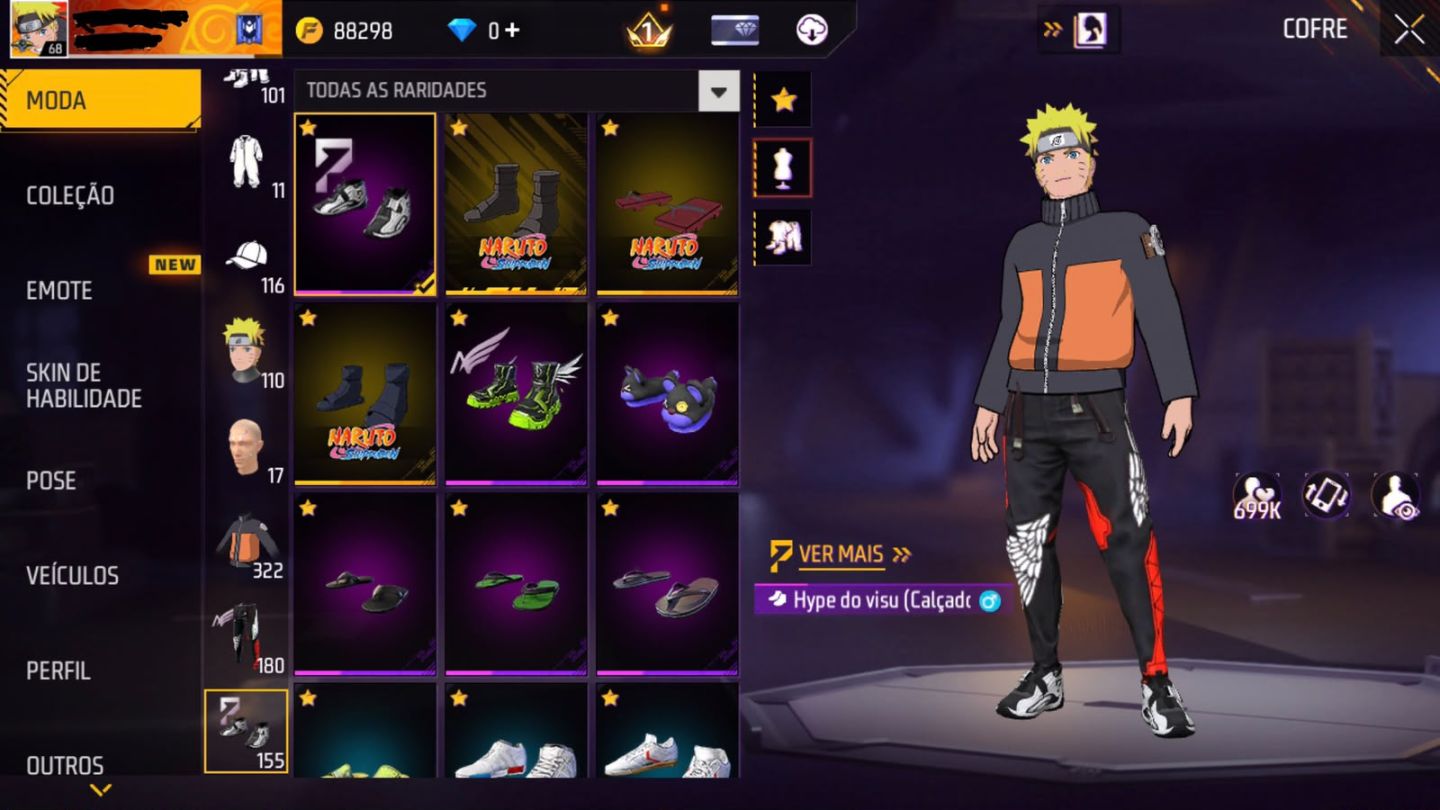 CONTA FREE FIRE INSANA ITENS RAROS DO NARUTO + COLECIONÁVEIS EXCLUSIVOS